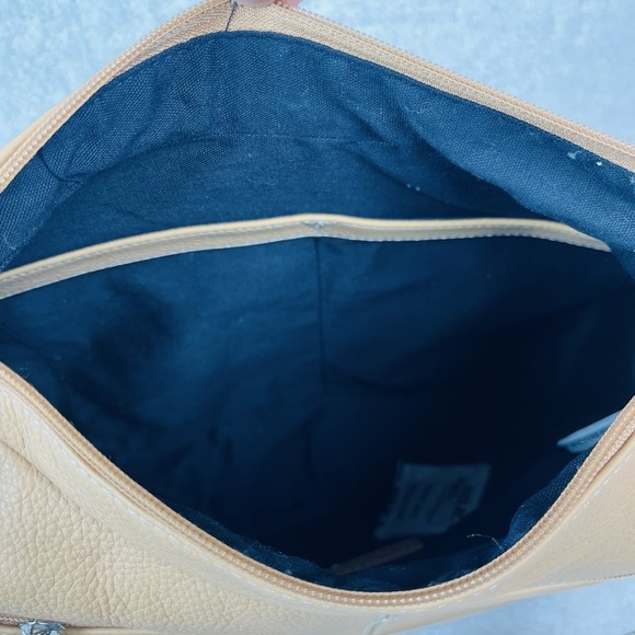 Vintage Tignanello Cargo Hobo Shoulder Bag Pebbled Leather Canvas Strap Tan Nude - Picture 13 of 15